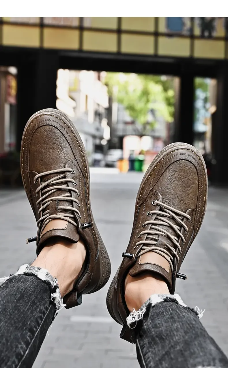 Chaussures en cuir coordonnantes pour hommes, chaussures de planche décontractées, chaussures de travail à lacets, semelle, haute qualité, automne, hiver, nouveau