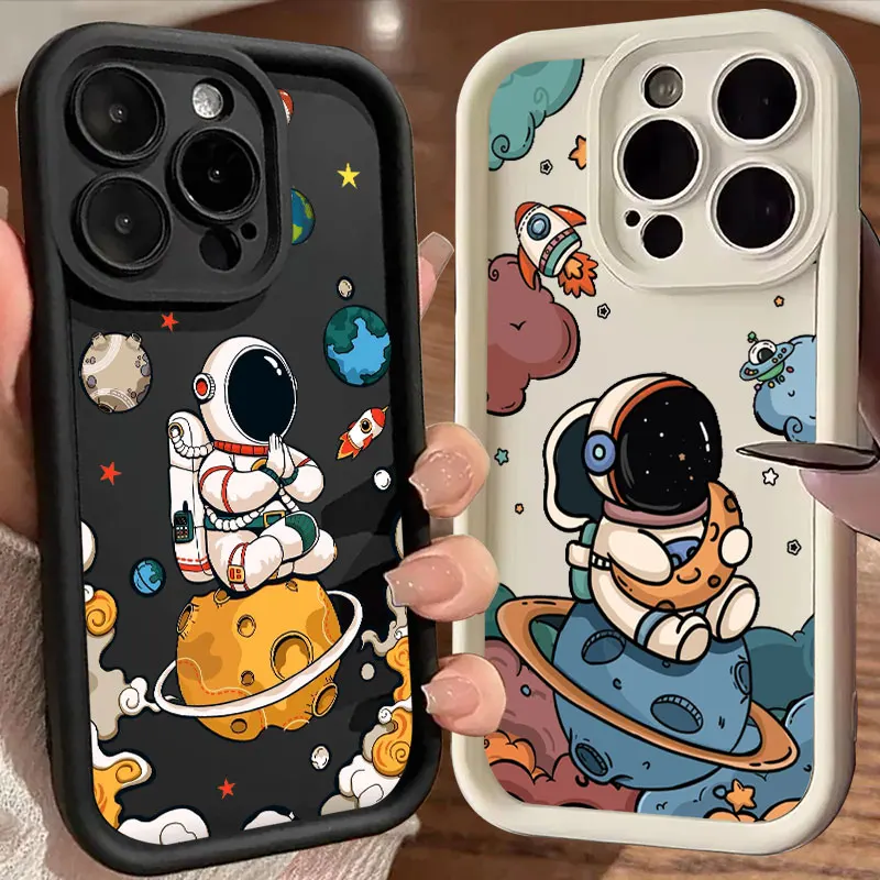 Cute Astronaut Planet Spaceman Phone Case For iPhone 16 15 14 13 12 11 Pro Max Plus XS 7 8 SE2 Shockproof Fundas Silicone Covers