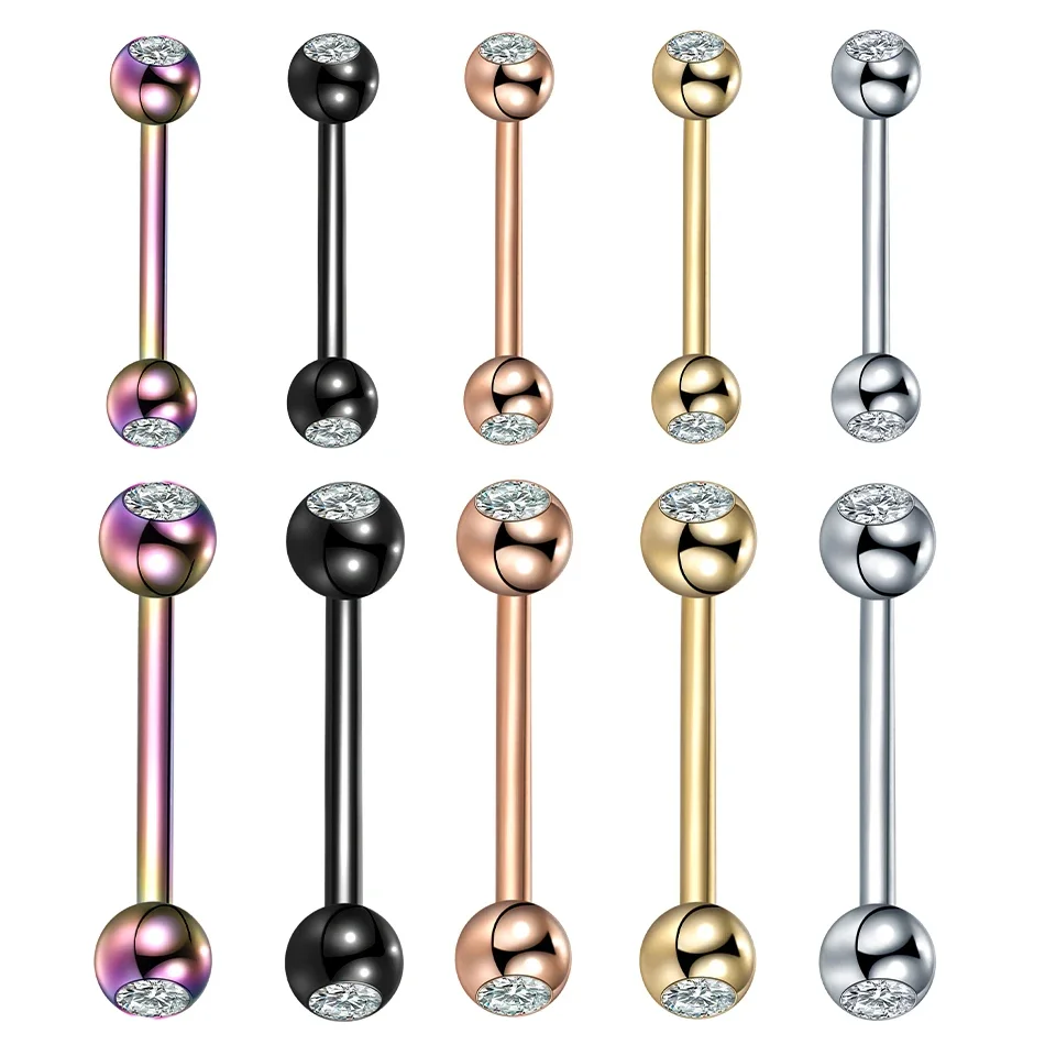 10PC Stainless Steel Crystal Tongue Piercing Barbell 14G 16G Charming Gem Ear Cartilage Helix Stud Jewelry Sexy Nipple Piercings