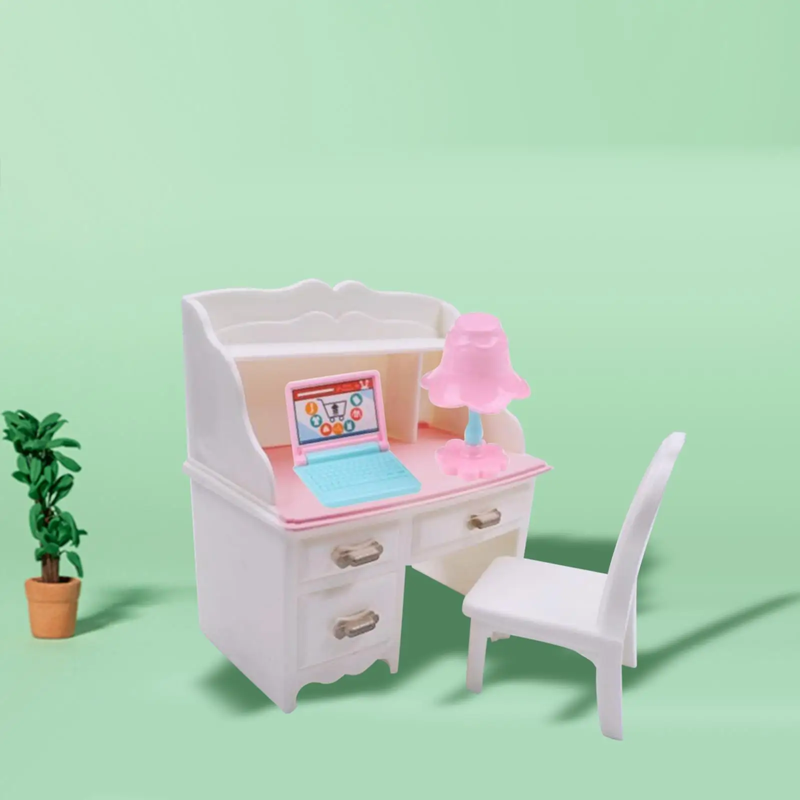 2-4 Pak Poppenhuis Miniatuur Bureaustoel Voor Woonkamer Decor Met Laptop