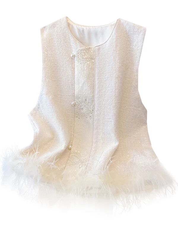 جديد الصينية Sle المرأة Jaet سترة iny الترتر مقلد ريش النعام ضوء الفاخرة الخريف أعلى جولة Ne زر واحد