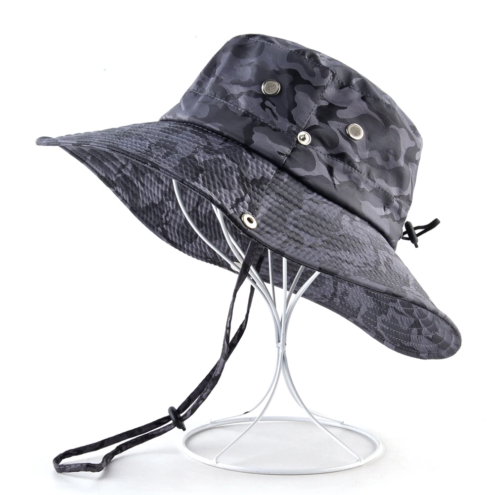 Camouflage-Sonnenhut mit breiter Krempe, UV-Schutz, Sonnenschutzkappe, modischer Outdoor-Hut für Männer und Frauen, verstellbarer Sonnenhut am Meer