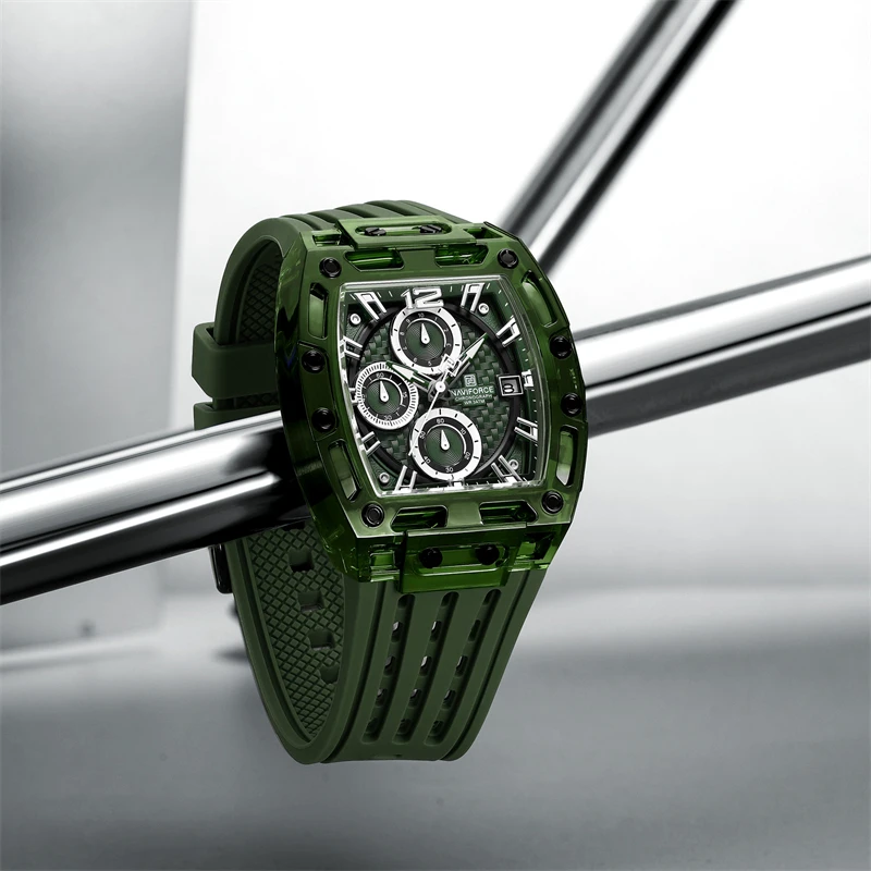 NAVIFORCE 7105 موضة كرونوغراف متعددة الوظائف ساعة كوارتز رياضية 5ATM مقاوم للماء سيليكون ساعة رجالي relogios masculino #5