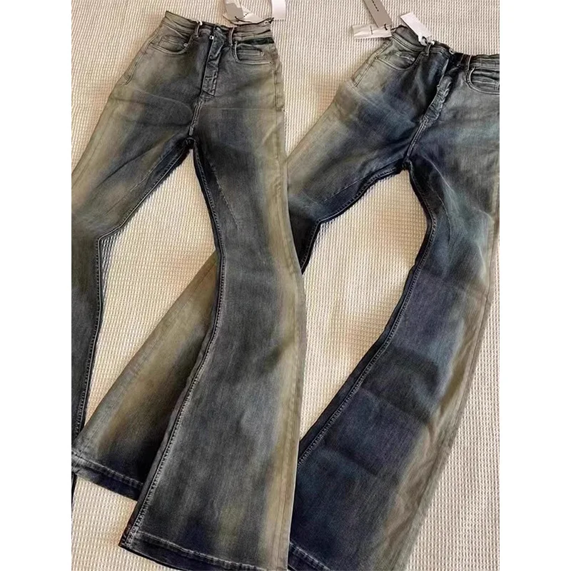 Calça jeans apertada e skinny masculina, azul gradiente, estiramento alto, esfregão de chão, micro chifre casual, nova moda, estilo RO, lavagem de nicho, outono, 2022