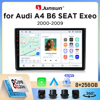 Radio para Auto Junsun con CarPlay Inalámbrico y Android Auto para Audi A4 (B6) / SEAT Exeo (3R) 2000-2013, Ventilador de Refrigeración Integrado, Navegación GPS Android, Reproductor Multimedia, WiFi, DSP, RDS, BT, SWC, Pantalla Táctil IPS, Autoradio, Reproductor de Video, Unidad Principal Estéreo 1