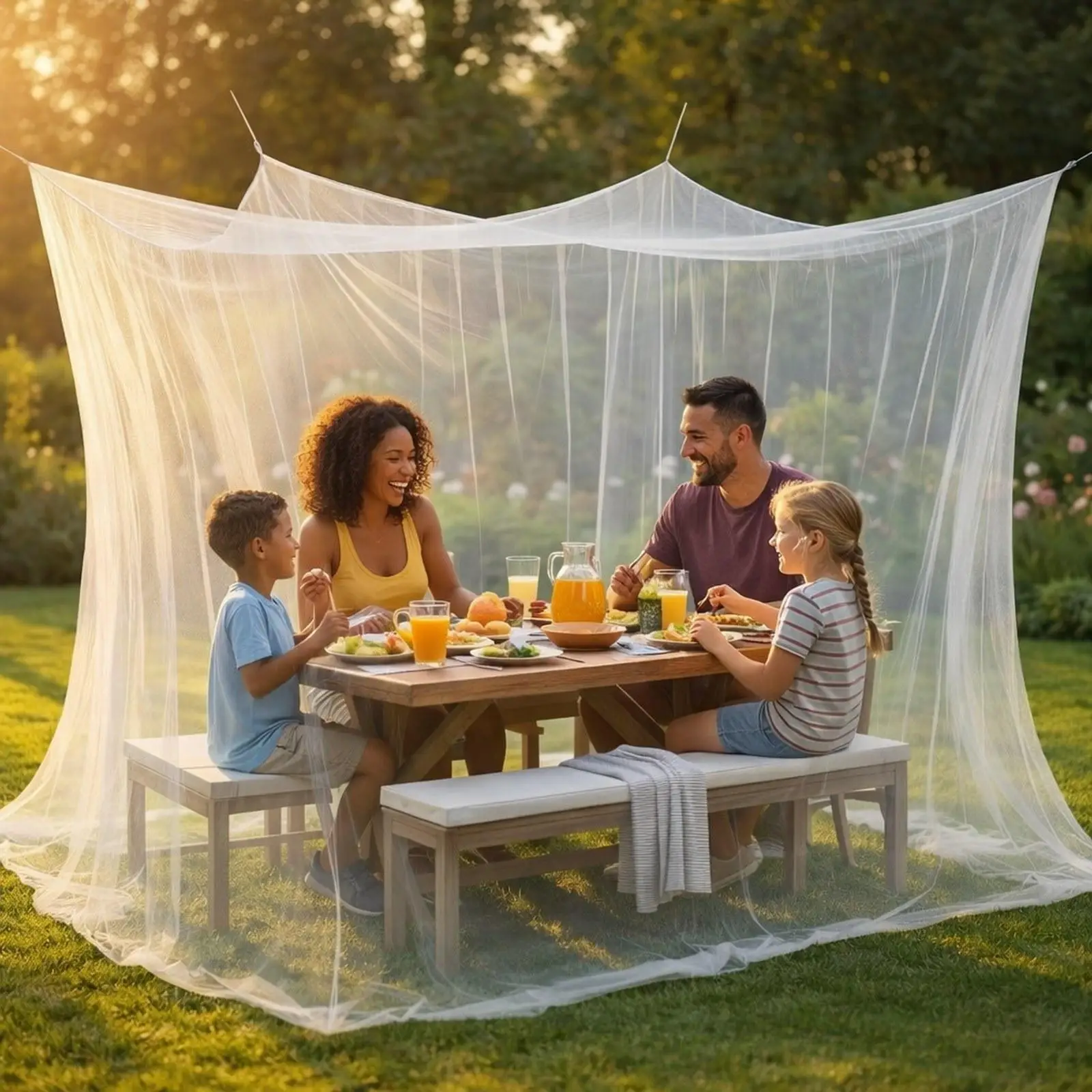 

Easy Installation Screen Netting Fly Net Curtain Spacious Design for Patio Camping Picnics Gatherings