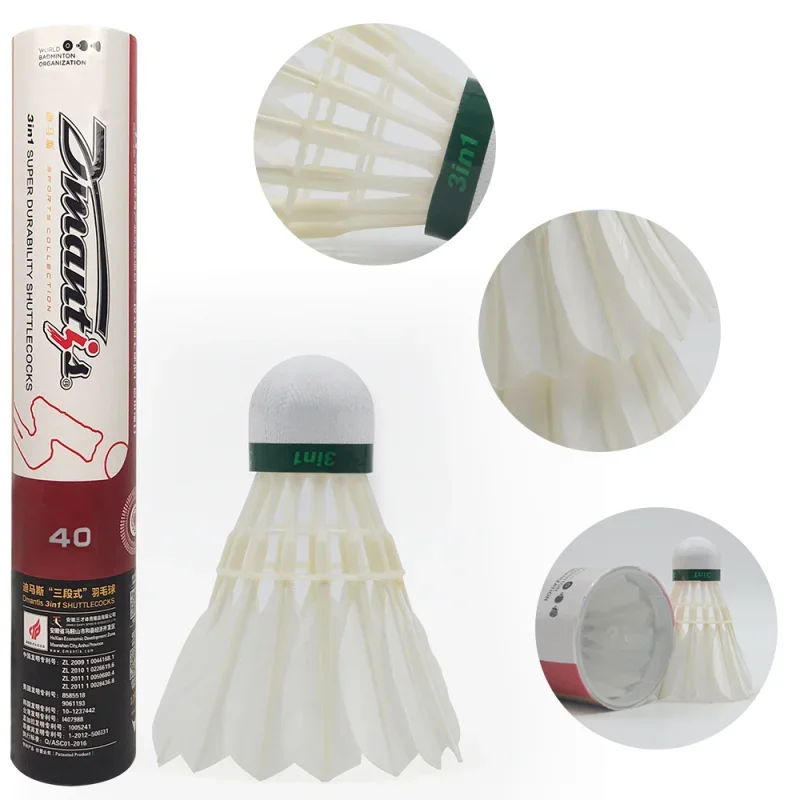 

3 in1 Badminton Shuttlecock Fiber Cork High Class Straight goose Feather Professional Badminotn Used for Stadium