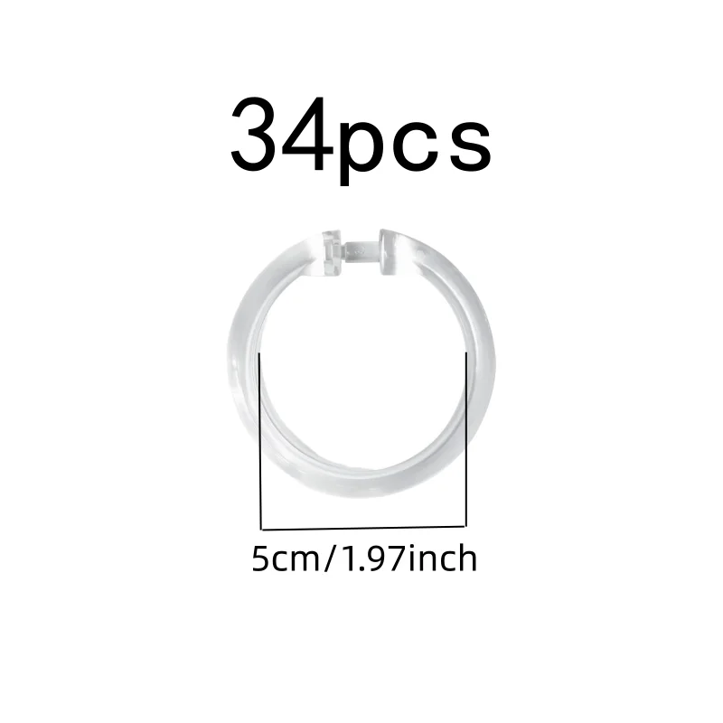 34 pcs O-Ring Shower Curtain Rings, Transparent Clear Plastic for Bathroom Shower Curtain, Multipurpose