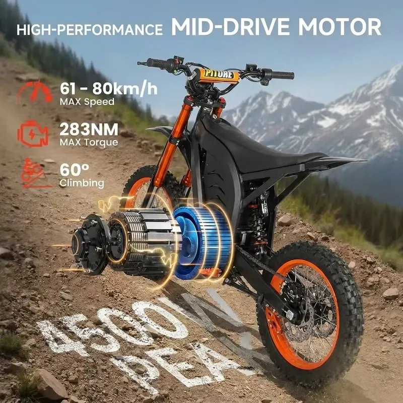 STROVAN US 3-Day Dispatch 48V 3200W Peak Mid-Drive Motor Oil Shock 150kg Adult Electric Dirt Bike Dirt Bike Electric