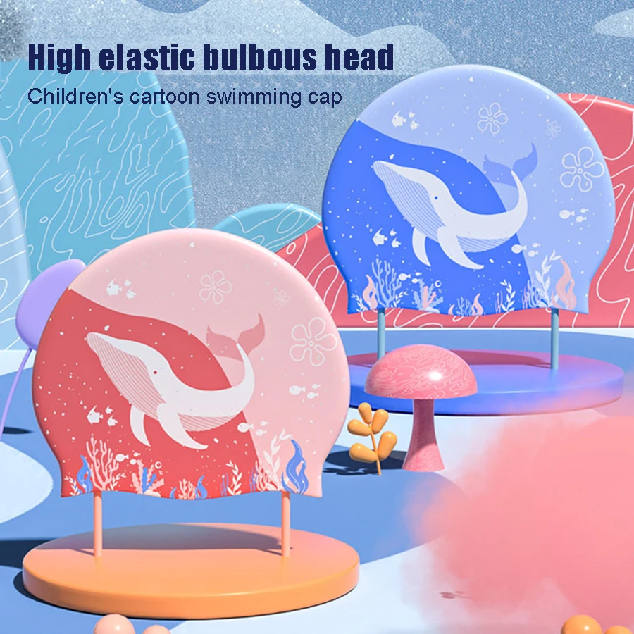 

Silicone Swimming Cap, Waterproof, with A Flexible Head, Cute Cartoon Whale Swimming Pool Cap for Boys and Girls