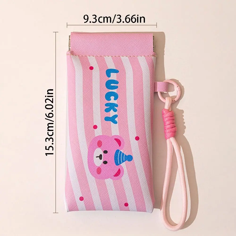 Borsa per occhiali in pelle PU da cartone animato da 2 pezzi Borsa per occhiali impermeabile con chiusura automatica per dopamina Stile coreano con cordino