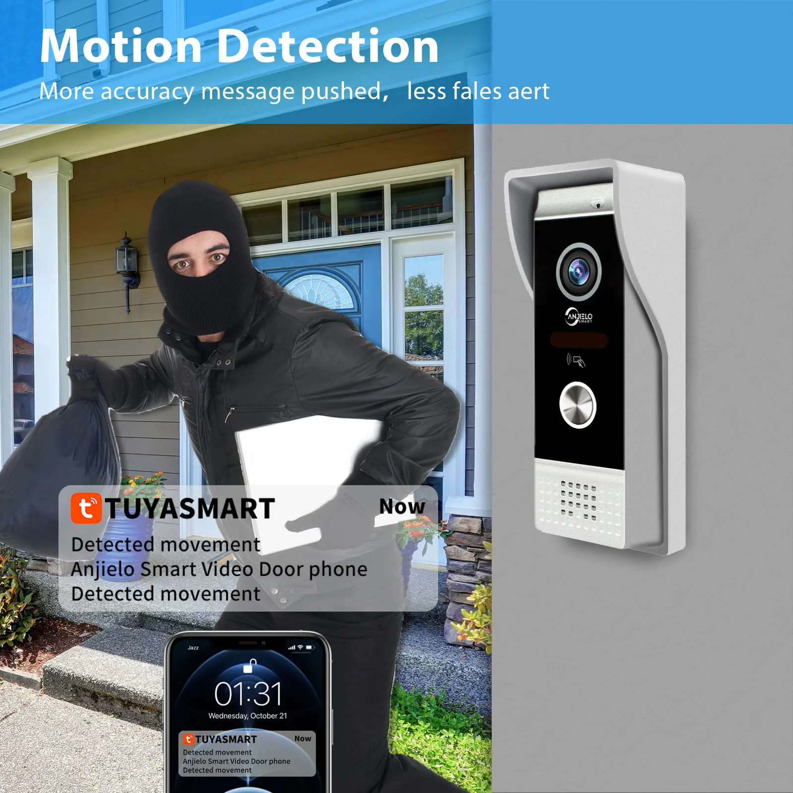 ANJIELO วิดีโอ Intercom สําหรับ Home Villa Tuya 1080P WiFi ประตูวิดีโอ Home Video Doorbell พร้อม Motion Detettion