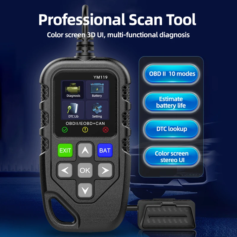 Диагностический сканер OBD II для бензиновых автомобилей, 12 В