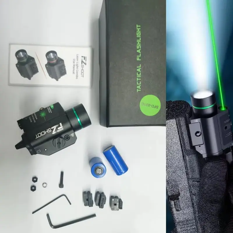 

200 Lumens Tactical Laser Light Combo Green Laser Sight Pistol Flashlight Picatinny Rail 3 Adjustable Modes Gun LED Light