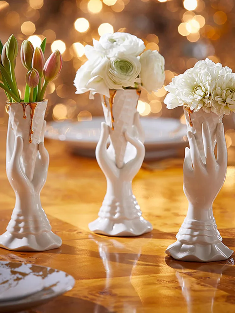 

Modern Design Gold-Vermeil Ice Cr Flower Vase Jonathan Adler Living Room Decorative Accories Deep Sea Bar arp Goods