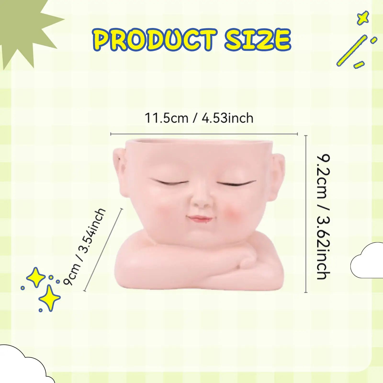 Cute Resin Face Planter Small Decorative Flower Pot Sculpture Plant Container for Desk Bedroom