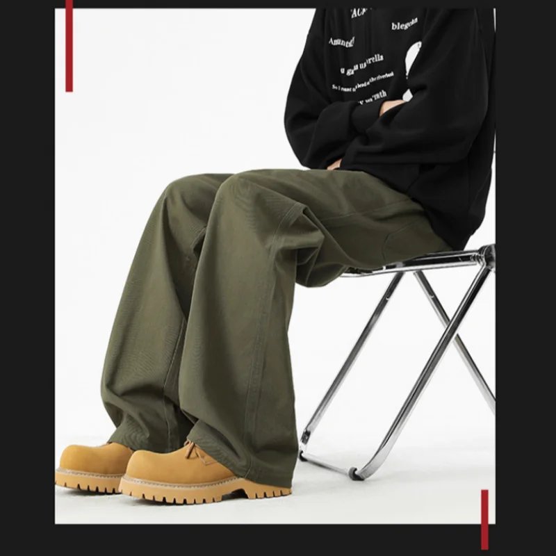 

Мужские мешковатые прямые джинсы из 100% хлопка, удобные мягкие повседневные брюки, модные корейские белые коричневые джинсовые брюки, мужская одежда