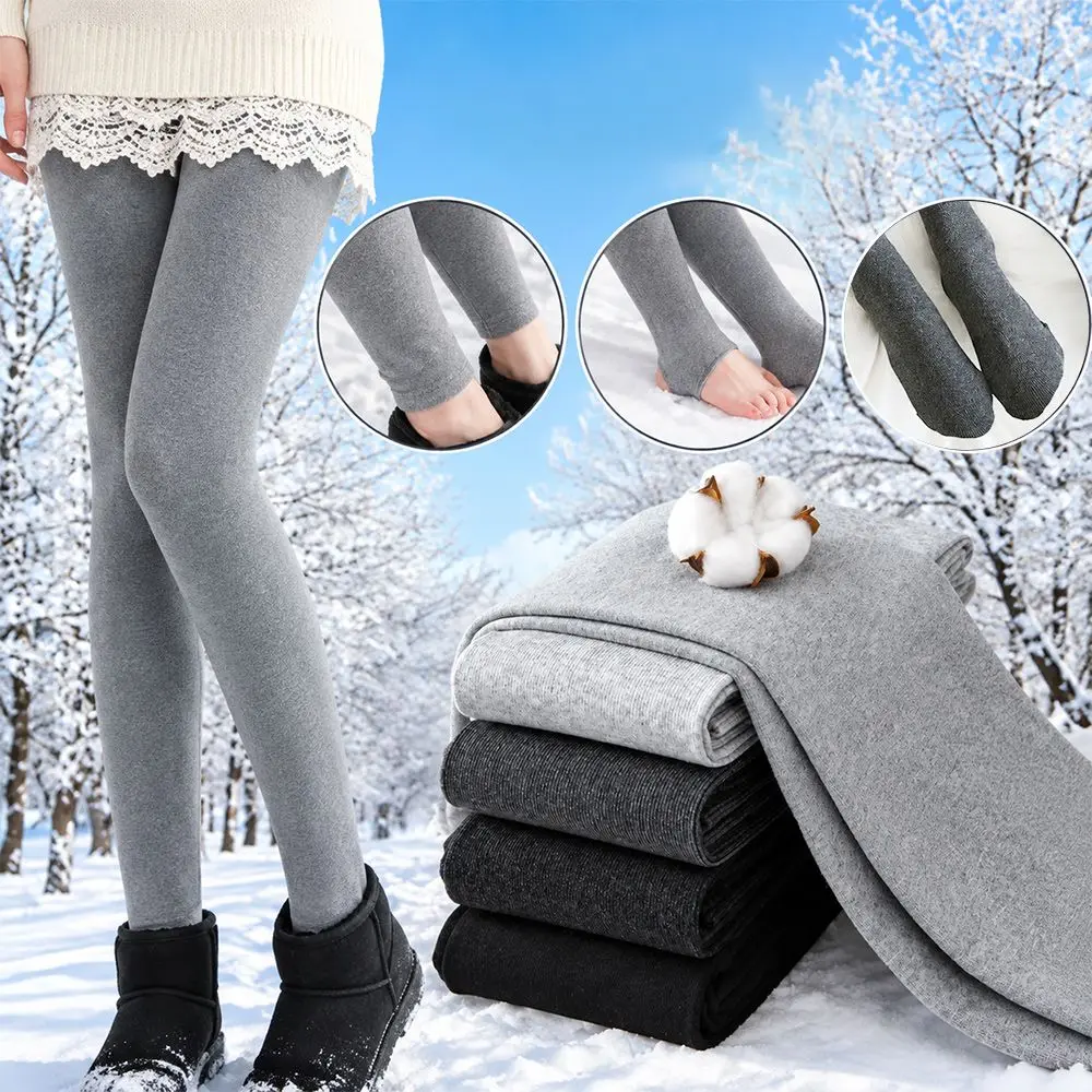 Elastic Vertical Stripe Leggings High Waist Thickened Winter Leggings Keep Warm Solid Color Slimming Yoga Pants Autumn Winter