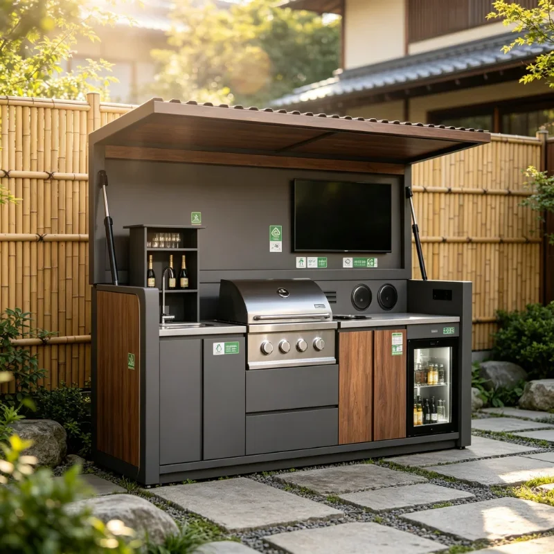 Luxury Stylish Durable Weatherproof Outdoor Kitchen Shelter Custom Built In BBQ and Bar for Backyard Leisure Cooking