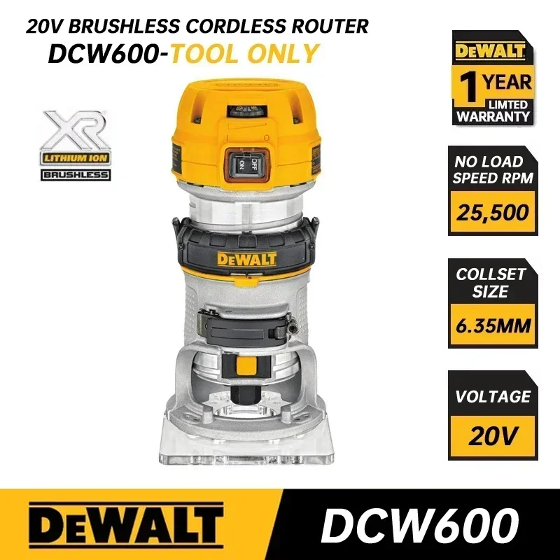 DEWALT DCW600 Cordless Router 20V Brushless Power Tool Trimmer Engraving Machine Speed Regulation Slotting Trimming DCW600B