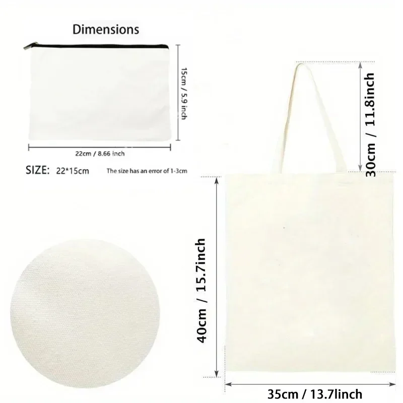 2Pcs K-pop Letter Printed Tote Cosmetic Bag Set Fashion Ladies Canvas Shoulder Bag Eco Large Capacity Travel Shopping Bag