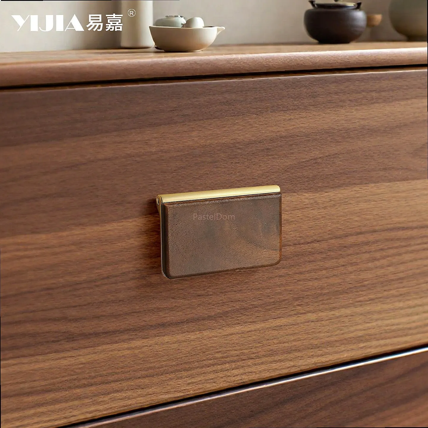 Walnut Wood Flip Drawer Pull Handle No Drilling Hidden Cabinet Door Knob Modern Minimalist