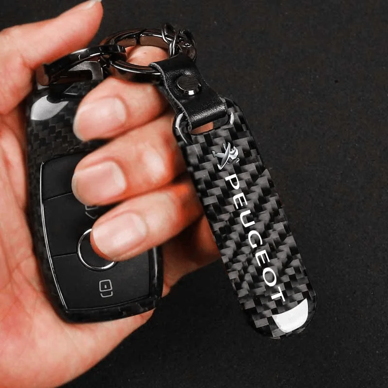 

Car key carbon fiber key chain pendant key ring accessories Peugeot 108 206 207 208 301 307 308 406 407 408 508 2008 3008 4008 5