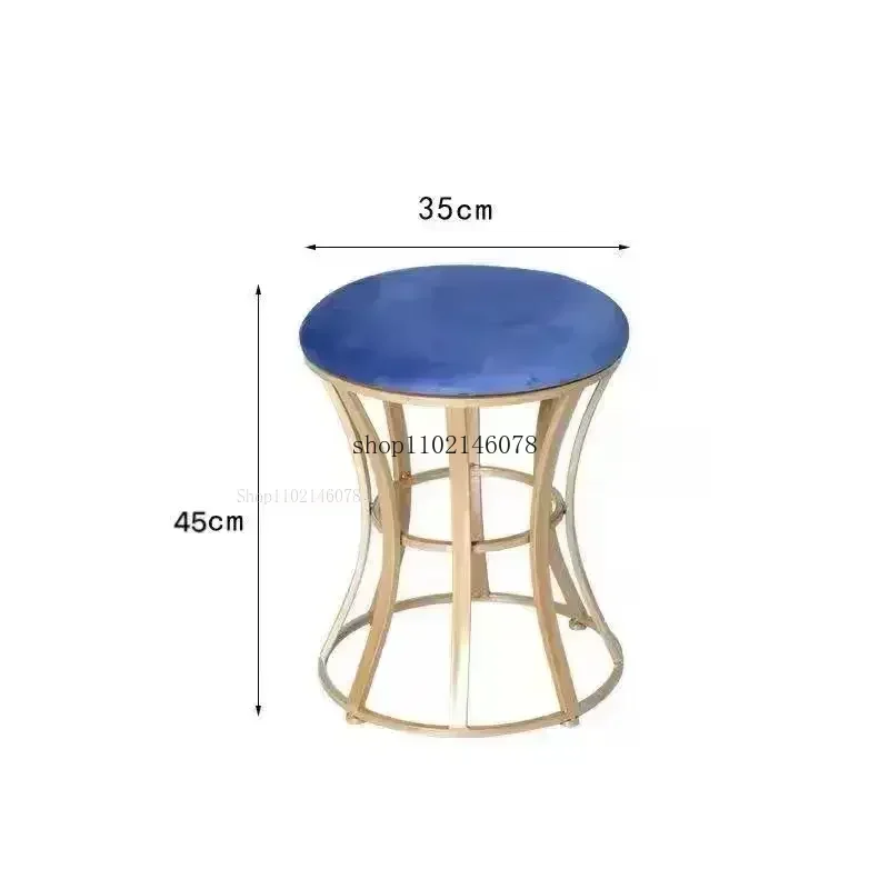 Nordic Light Luxury Round Stool Velvet Cushion Vanity Stool Simple Wrought Iron Ottoman for Bedroom Living Room Sofa Side Modern