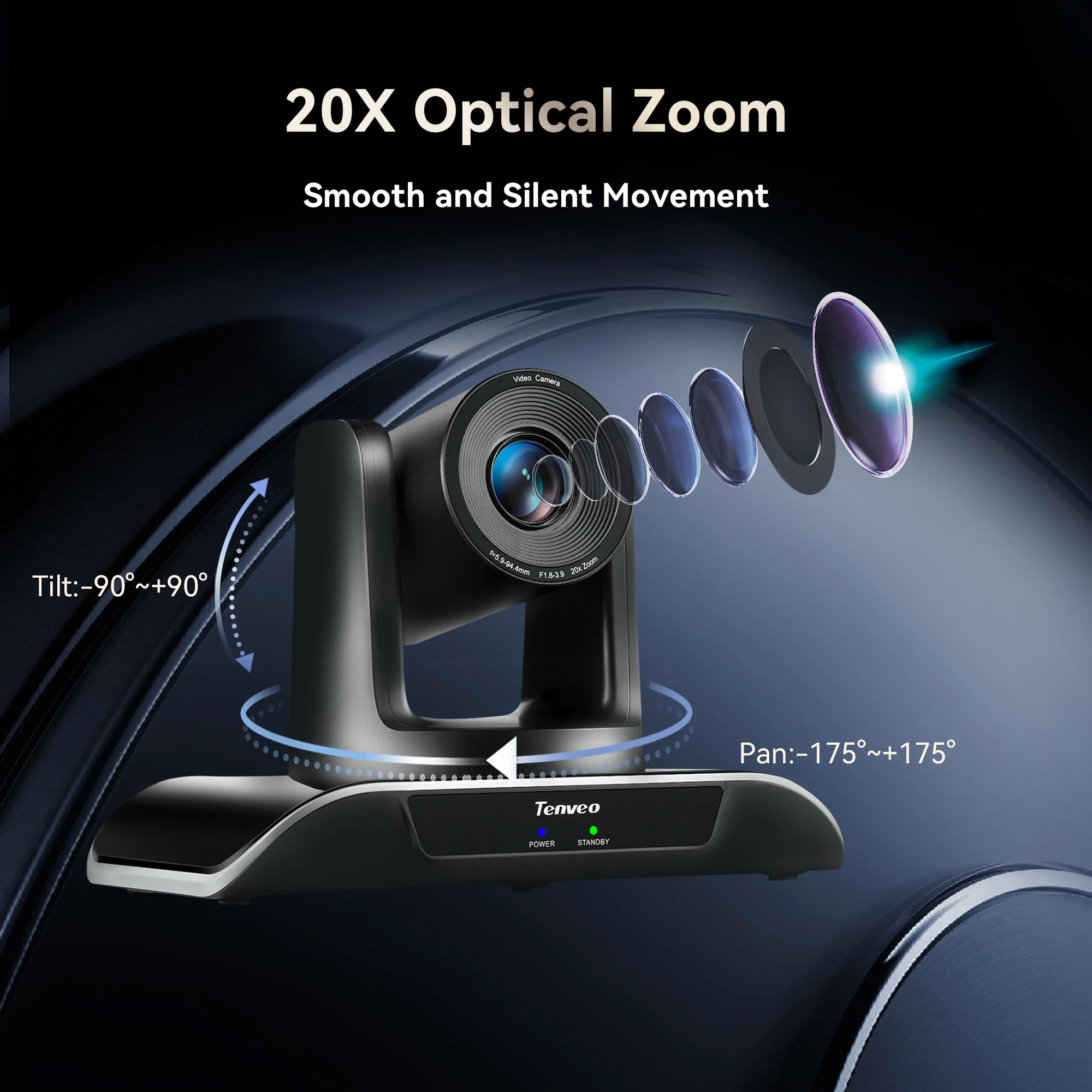 Tenveo Conference System Live Streaming Camera 20x Optical Zoom With NDI PTZ Controller And 4D Joystick IP Controller