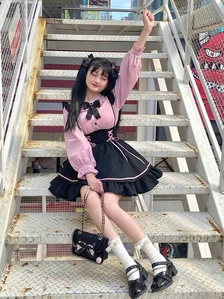 

Adorable Pink Lolita Two-Piece Set Sweet Girl's Dress Early Spring Fashion Ensemble for Women Ages 18-25 2025 Spring Season