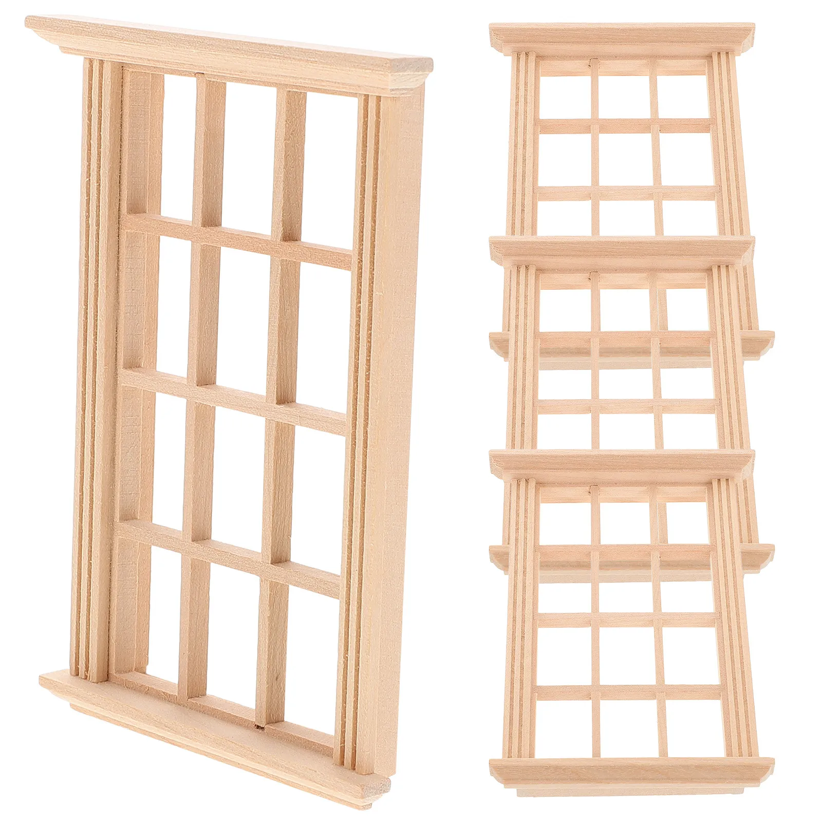 

4Pcs Mini House Window Frame Wooden DIY Decoration Unpainted Style Mini Furniture Accessories Bedroom Ornament