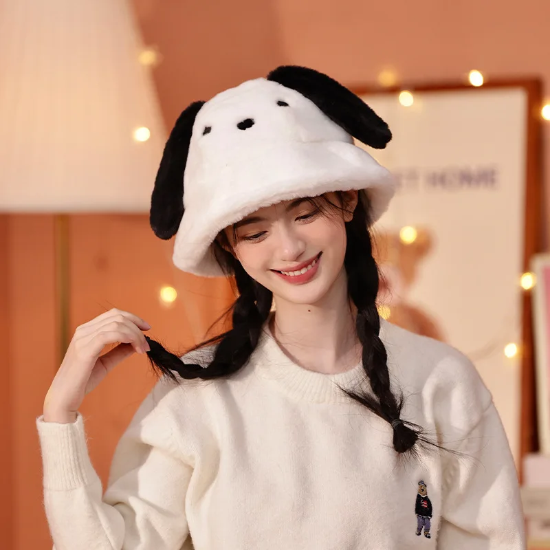 Kawaii Sanrio Anime Cartoon Kuromi My Melody Cinnamon Roll Innovative Winter Warm Plush Bucket Hat Cute Christmas Girl Gift