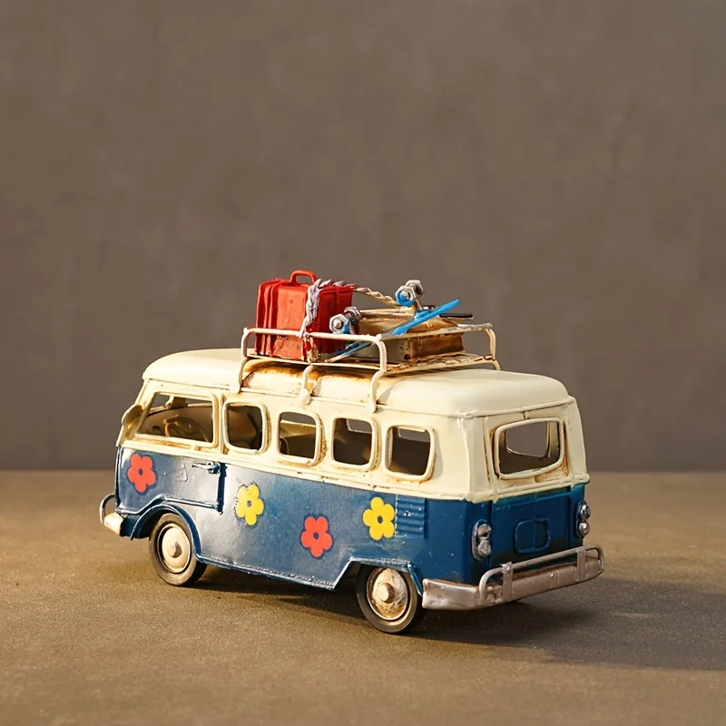 

Vintage Iron Car Model Retro Decor Kids Room Toy Bus Photo Prop Desktop Ornament