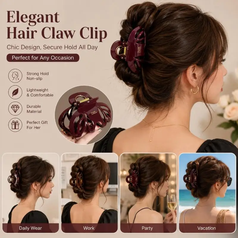 Vintage Oversized Red Black Pumpkin Hair Claw Clip Durable Strong Grip Elegant Hair Accessory for Women Wedding Hairstyle