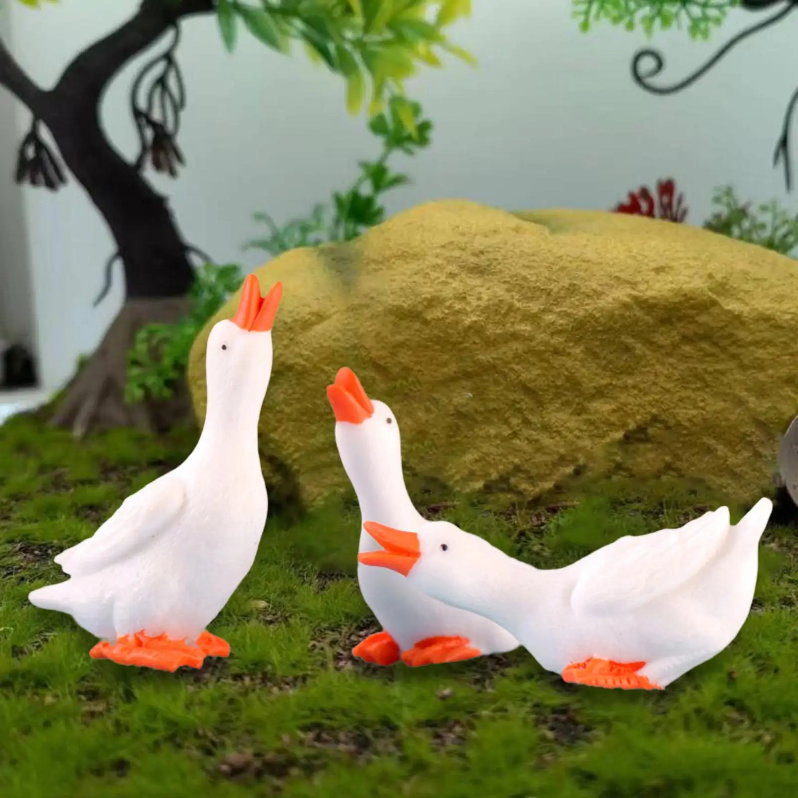 3x Goose Figurines DIY Craft Animals Decoration Resin Animals Figures Miniature Statues for Bedroom Cake Toppers Home Landscape