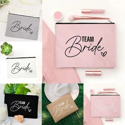 Bolsa de maquillaje de lona con estampado de Team Bride, organizador de almacenamiento de pintalabios con bolsillo para dama de honor, para boda y viaje, 2023