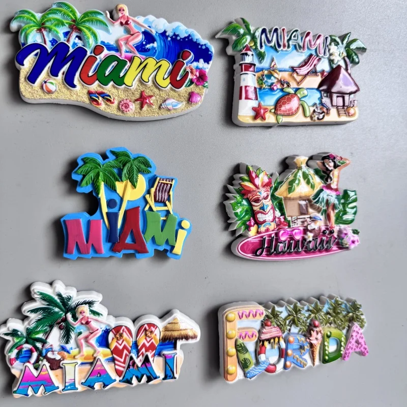 هدايا تذكارية سياحية مغناطيس الثلاجة الولايات المتحدة الأمريكية، زينة الثلاجة لمجموعة ميامي نيويورك هاواي من ملصقات زينة الثلاجة #3