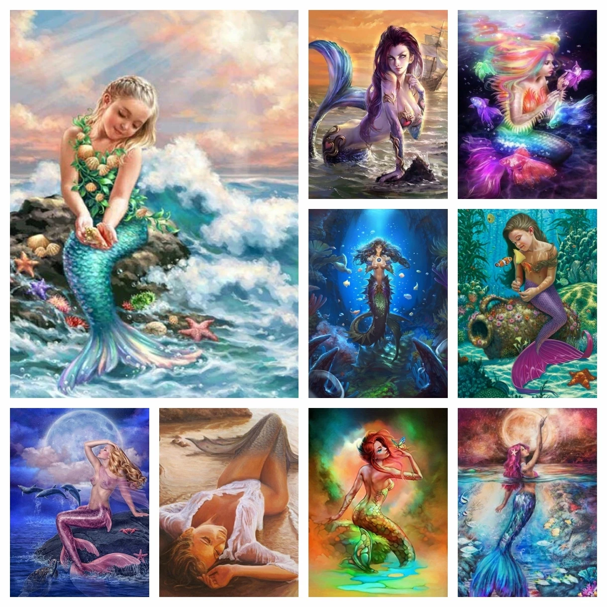 

5D DIY Diamond Painting Mermaid Fish Full Drill Square Round Cross Stitch Diamond Embroidery Rhinestones Pictures Home Decor