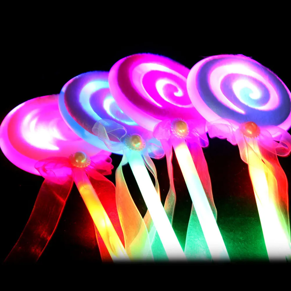 

10pcs Fashion Kids LED Light-Up Lollipop Glow Sticks Toys Flashing Fairy Wand Sticks Birthday Gift Party Supplies ( Color)