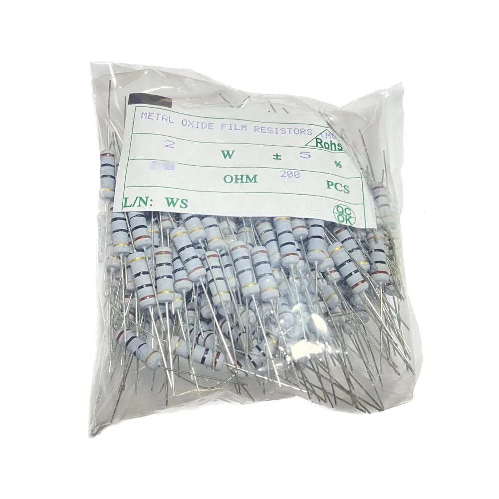 

200pcs 2W Carbon Film Resistor 1 ohm 2.2R 3K 3.6K 4.7K 5.1R 5.6K 7.5K 8.2K 9.1R 10R 100R 1K 10K 100K 220K 3 Ohm 5% Resistance