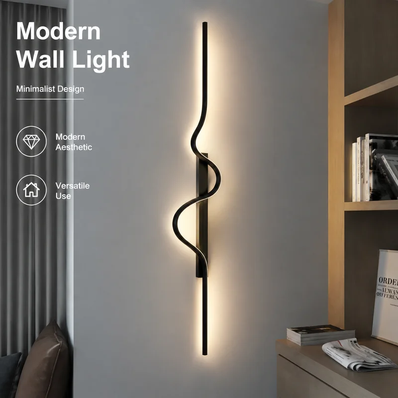 Modern Linear Wall Lamp, Minimalist Aluminum LED Wall Light with Tri-Color Dimming for Lounge Bedroom Bedside Home Luxe Lighting