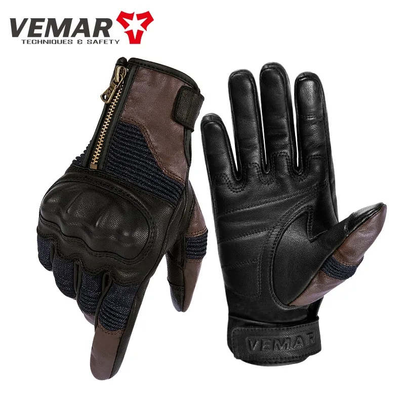 

VE-311 Classic Vintage Motorcycle Leather Gloves Sheepskin Perforated Soft Breathable Riding Gloves Motorcycle Motocross Gloves