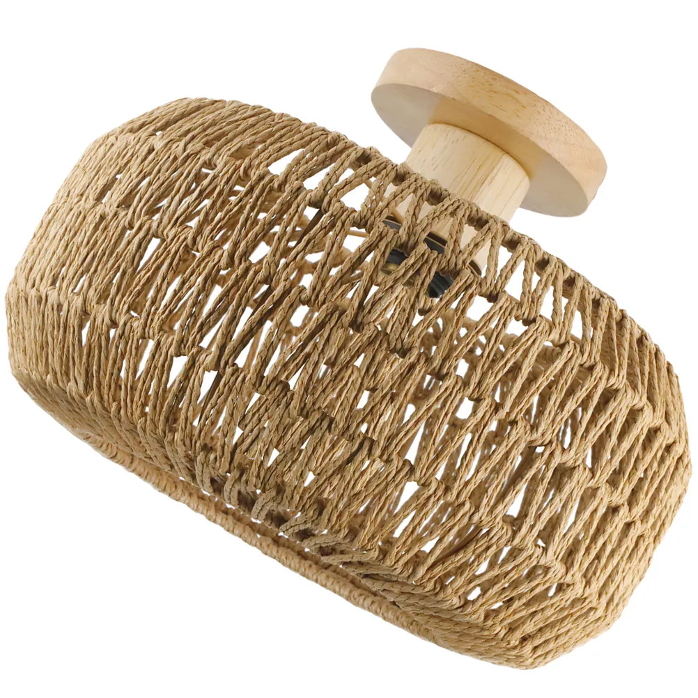 

Paper Rope Woven Rustic Flush Mount Ceiling Light Fixture E26 E27 Compatible Modern Round Living Room Kitchen Balcony Bathroom