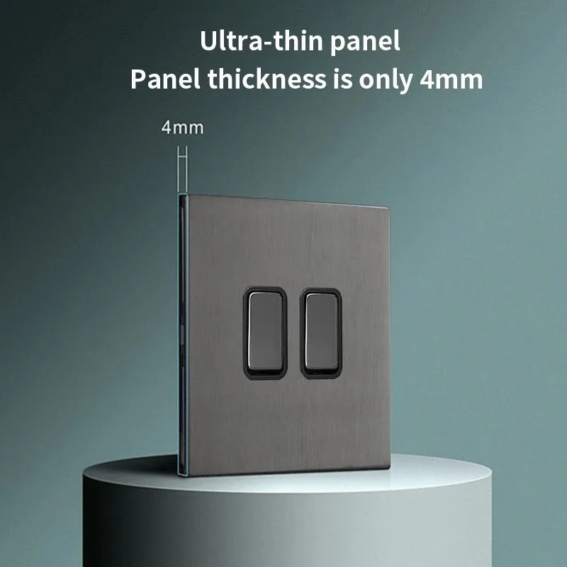 

Матовый серый настенный выключатель, 2-сторонняя универсальная розетка, розетка для Великобритании, порт зарядного устройства типа C, панель из нержавеющей стали