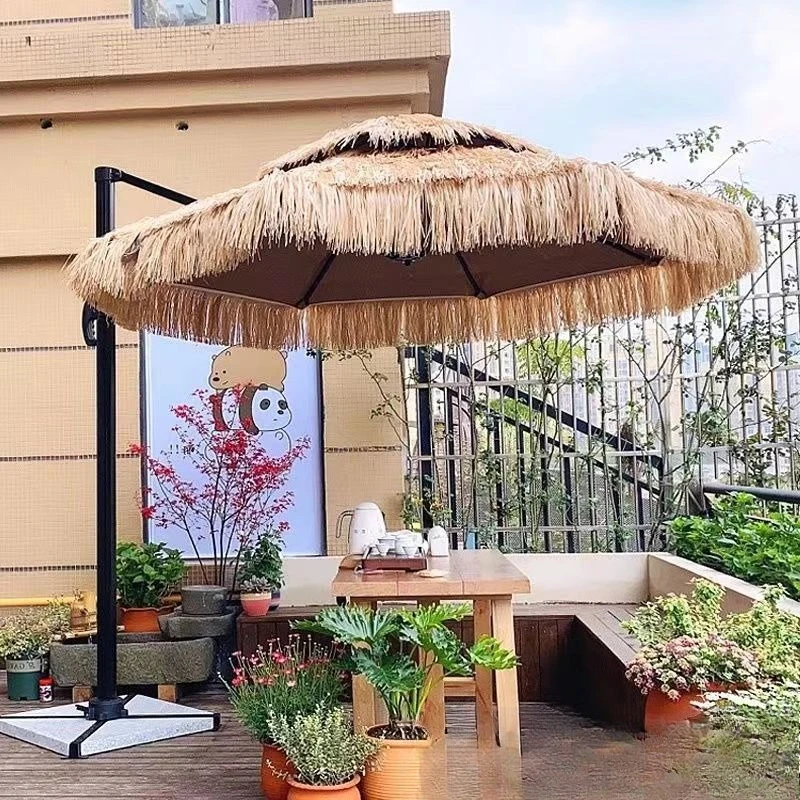 

Large outdoor parasol folding sun beach umbrella straw thatched umbrella scenic umbrella villa