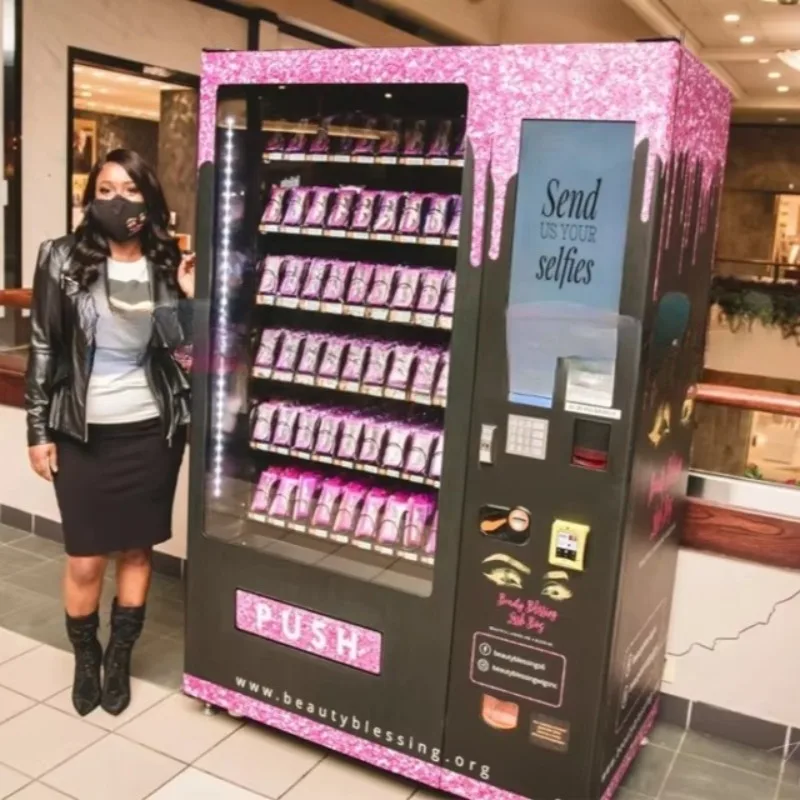 

Custom Smart Beauty Vending Machine Cosmetic Makeup Vending Machine for Eyelash Nail Art Hairpiece Wig Bussiness Use