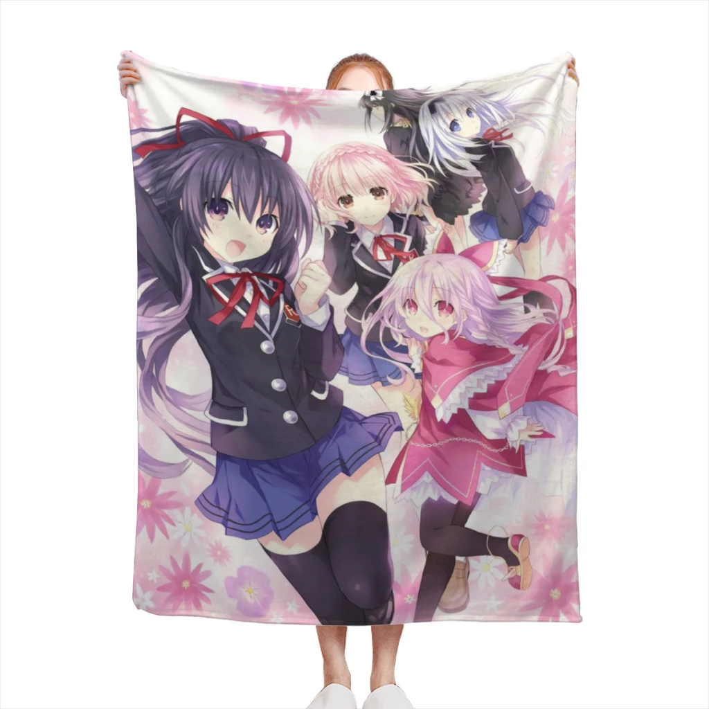 Date a Live Medium Blanket Soft comforter sets throw for Couch Warm Flannel Blankets Bedroom Décor