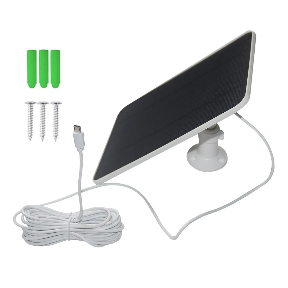 6W 5V Solar Panel Charger For Smart Doorbell Security Camera Outdoor Power Supply System DC Type C Micro USB Port