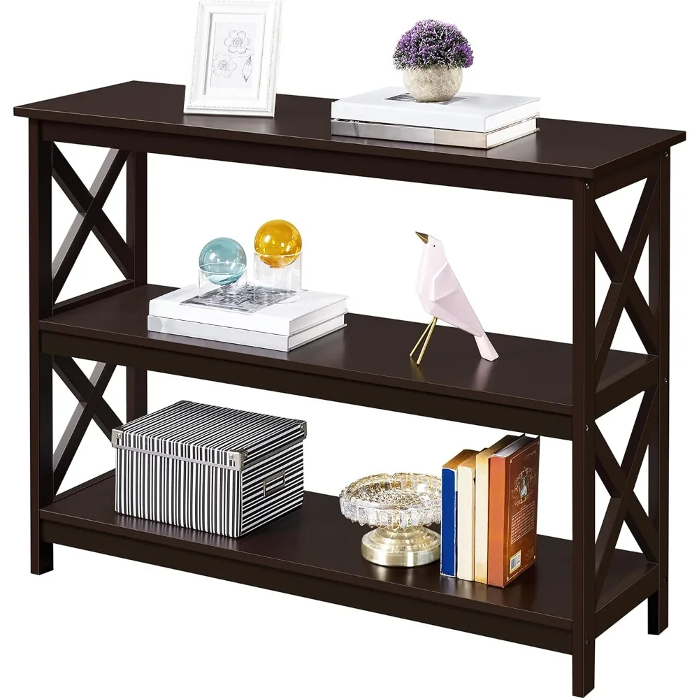 

3 Tier Console & Sofa Table with Storage, Narrow Long Entryway Table for Small Space, Espresso Bookshelf, Living Room Accent Fu