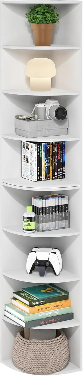 

8-ярусная угловая книжная полка, стеллаж для хранения и демонстрации, для организации пространства в гостиной и домашнем офисе, белый цвет